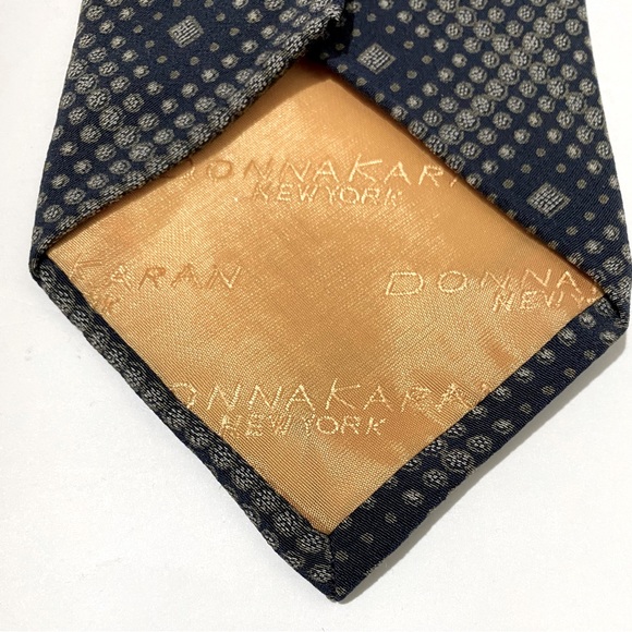 Donna Karan New York 100% Italian Silk Tie Navy Gray Grey Geometric Made in USA - Picture 5 of 6